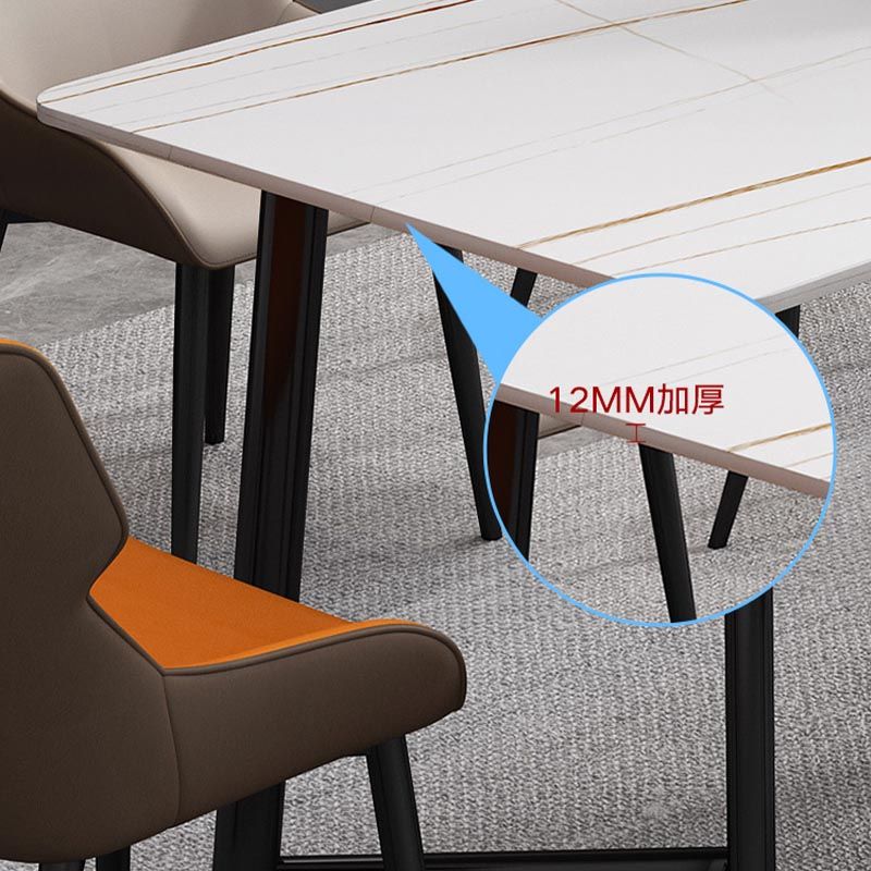 Industrial Sintered Stone Table Restaurant Rectangle Table with Double Pedestal Base