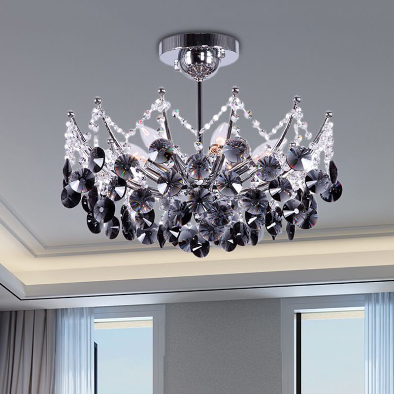 Crystal Dome Semi Flush Lighture Modern 5 Lights Borgoña/Smoke Grey/Amber Ceiling Light, 16 "/19.5" de ancho