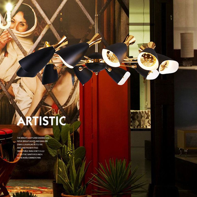 Moderne Luxus -sich verjüngende Anhänger Light Zink Legierung Innenlampe mit Schmiedeeisenschatten