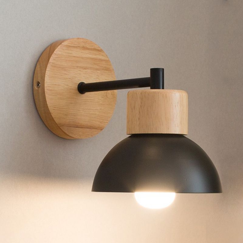 Lámpara de pared de madera hemi en el estilo conciso moderno luz de pared de hierro forjado para dormitorio