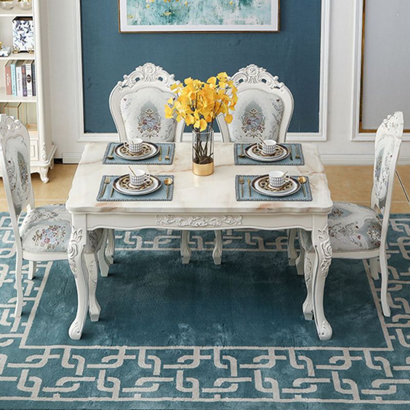 White Stone Top Dining Table Rectangle Dining Table with 4 Wood Legs