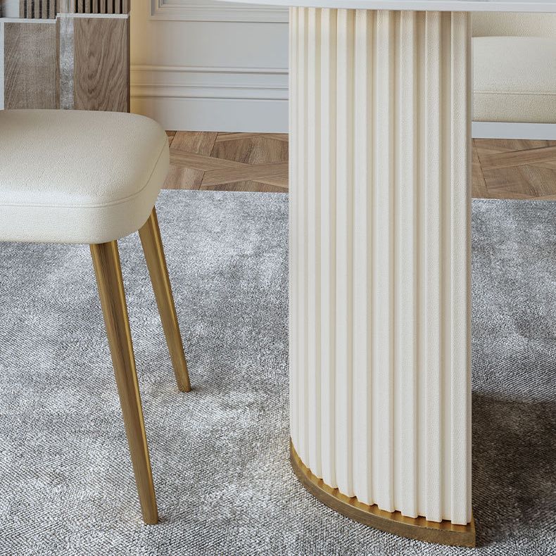 Luxury Sintered Stone Dining Table Oval White Table with Double Pedestal