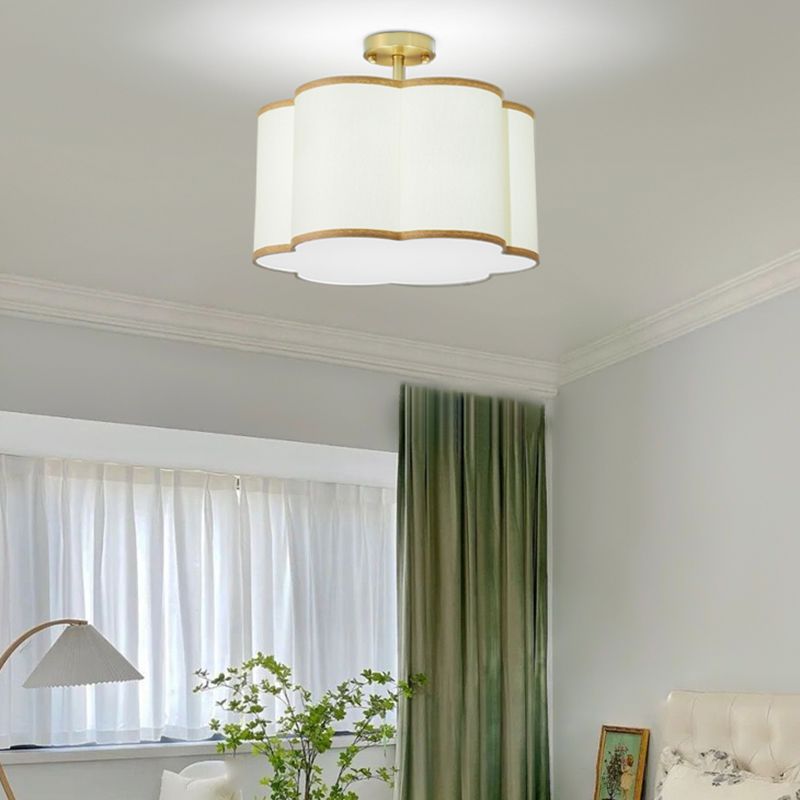 American Style Ceiling Light Geometry Shape Ceiling Lamp with Fabric Shade for Living Room