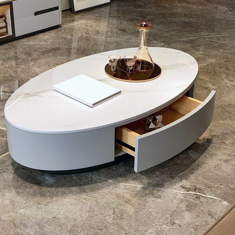 Glam Black Pedestal Base Coffee Table with Slate Top and Drawer