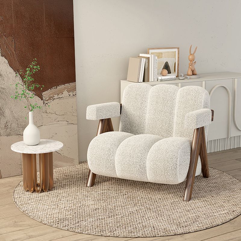 Scandinavian Wood Frame Lounge Chair Sewn Pillow Back Arm Chair