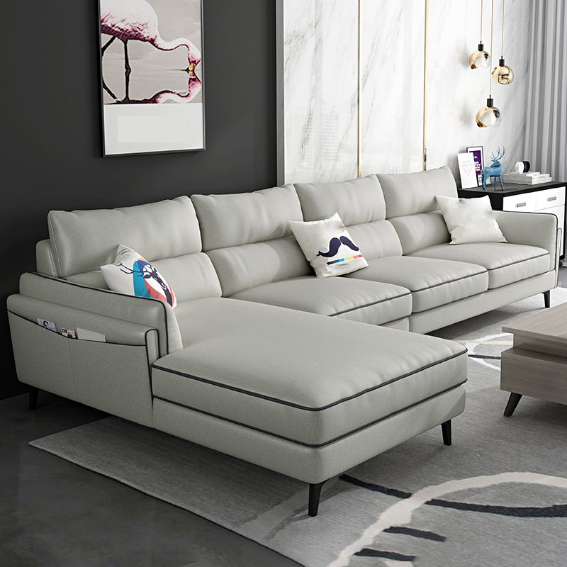 L-Shape Faux Leather Sectional with Recessed Arms and Storage
