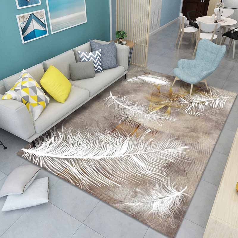 Fancy Feather Pattern Area Carpet Modern Polyester Area Rug Easy Care Washable Rug for Home Decor