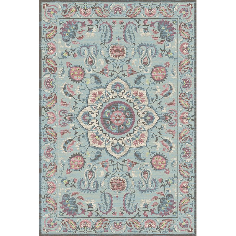 Grey Tone Vintage Area Rug Polyester Medallion Rug Non-Slip Backing Indoor Rug for Living Room
