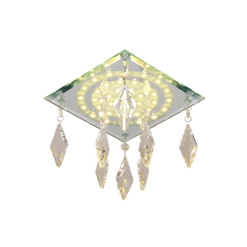 Modernism Square Flush Mount Light LED Clear Crystal Ceiling Mounted Fixture for Corridor