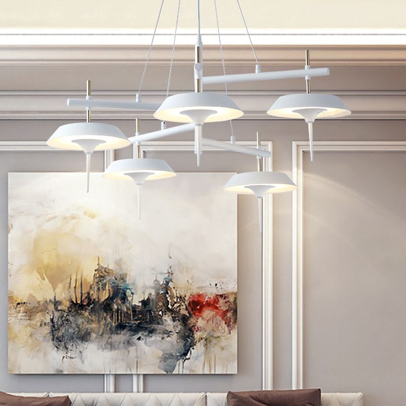 Flared Metal Chandelier Lamp Minimalist 5 Lights White Pendant Light Fixture for Dining Room