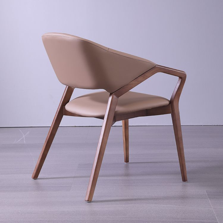 Modern Style Leather Open Back Wooden Frame Home Dining Arm Chair