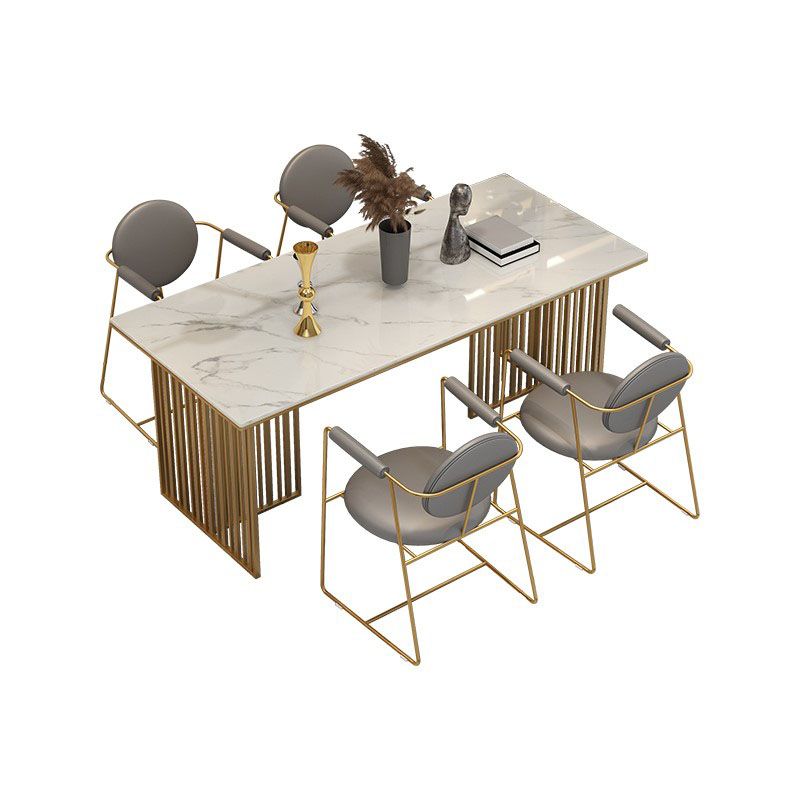 Luxury Dining Set 1/2/5 Pieces Sintered Stone Dining Table with Leather Chairs