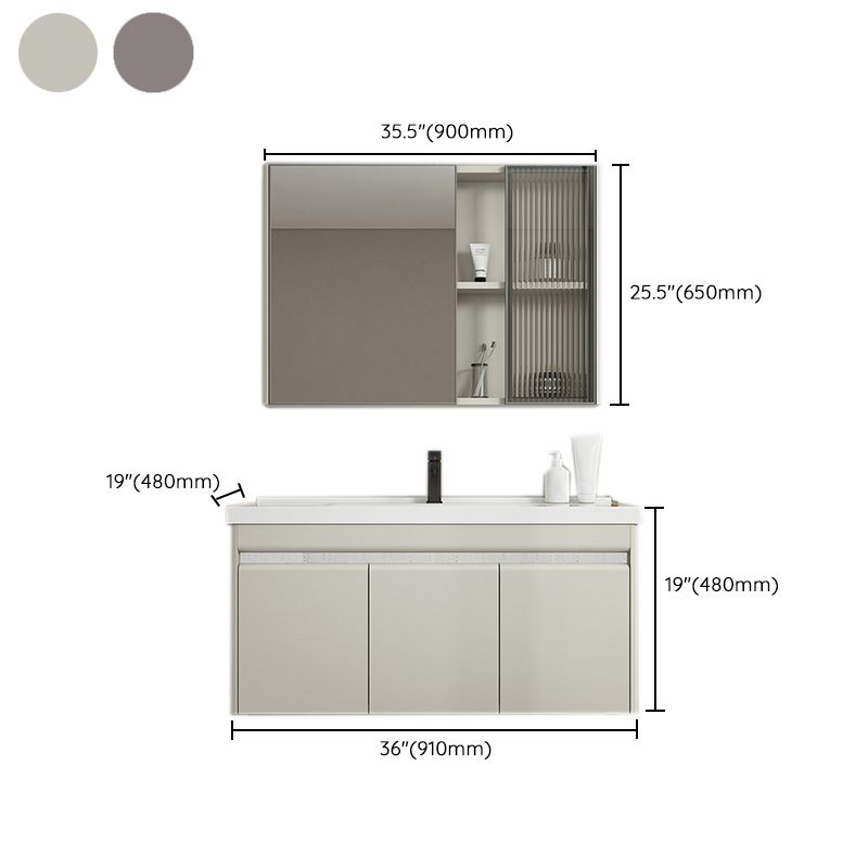 Modern Metal Sink Vanity Wall Mount Khaki Tone Bathroom Vanity with Mirror Cabinet