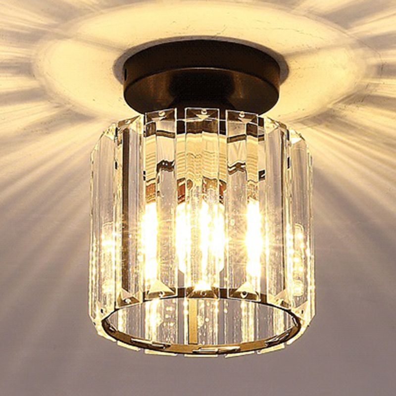 Moderne, schlichte Deckenleuchte mit klarem, gestreiftem Glasschirm, halbbündige Lampe für Schlafzimmer