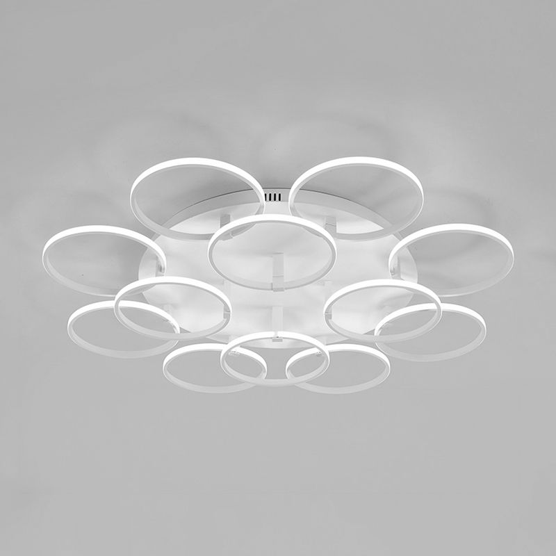 Multi Ring Semi Flush Light Minimalist Acrylic 3/9/12 Lights White Semi Flush Ceiling Light for Living Room