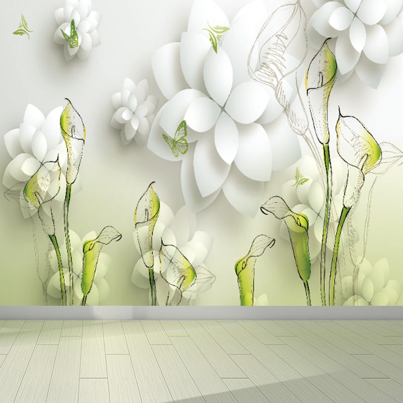 Illustration Flower and Butterfly Mural Whole Wall Decor for Girls Room, Custom Made