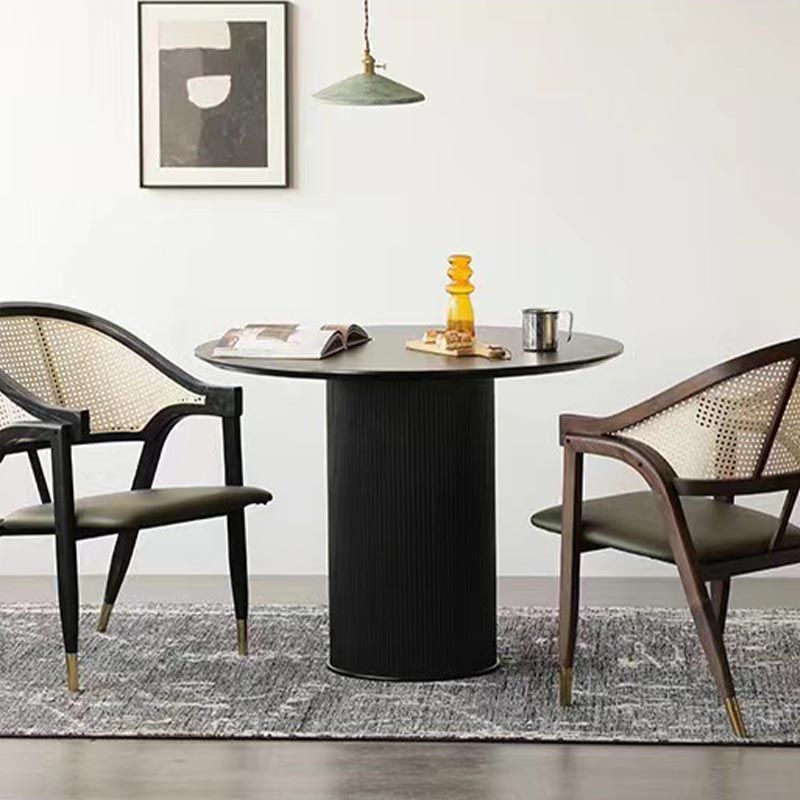 Glam Rattan Dining Chairs Open Back Dining Side Furniture with Wood Legs in Matte Finish