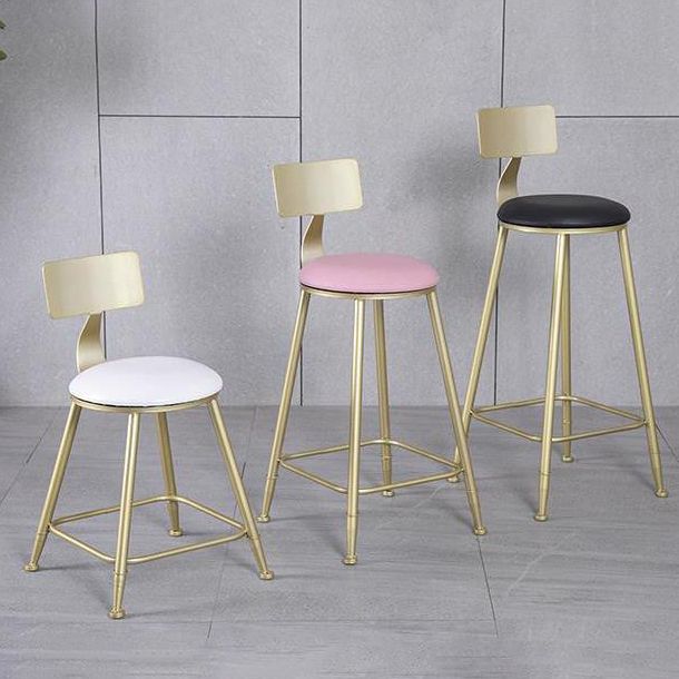 Glam Armless Backrest Counter Stool Iron Kitchen Bar Stool with Pedal and Cushion