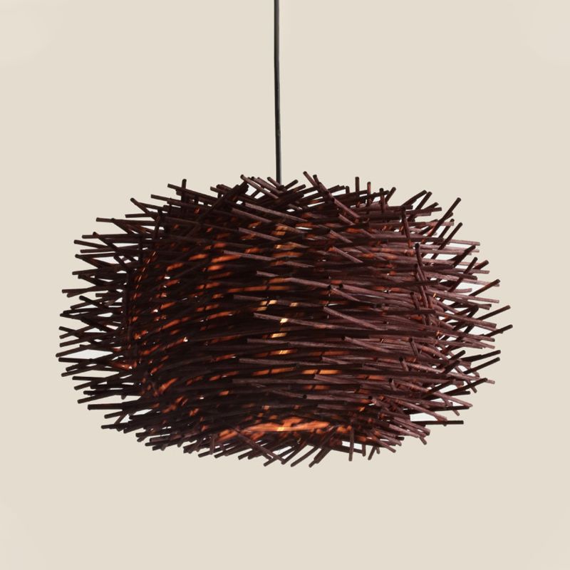 Chinese 1 Bulb Ceiling Lamp White Global Hanging Pendant Light with Rattan Shade