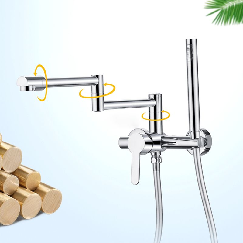 Wall Mounted Metal Tub Filler Low Arc Waterfall Bathroom Faucet with Hose