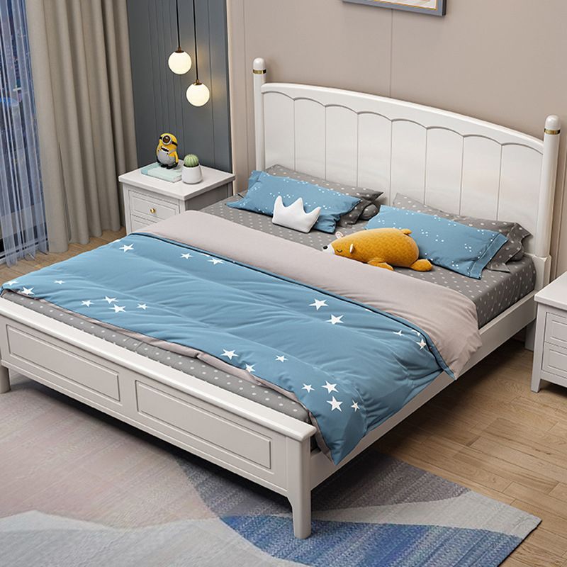 Modern White Wood Panel Standard Bed, Rectangular Headboard Bed