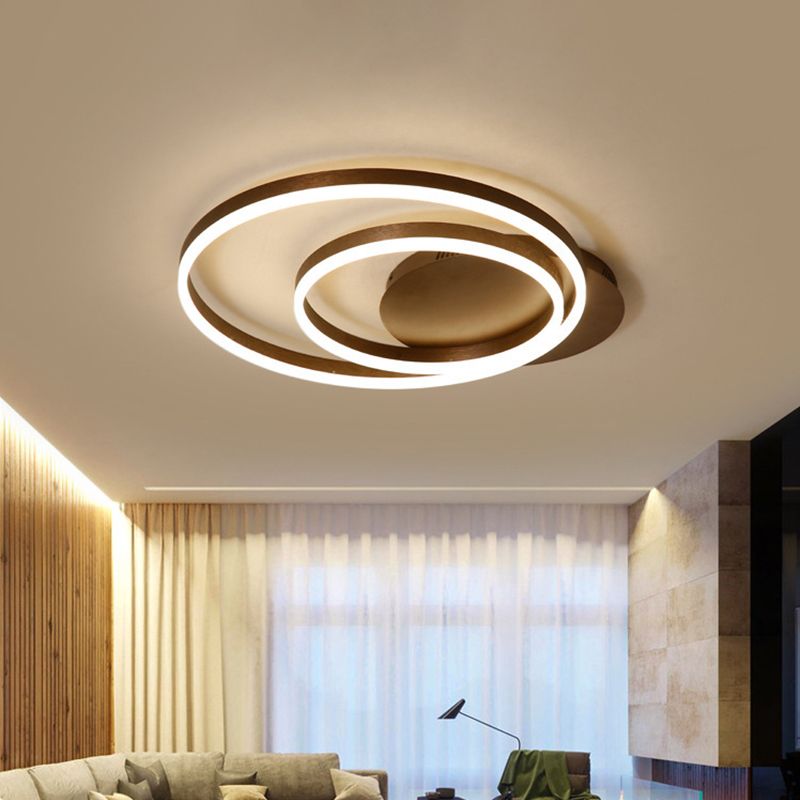 Metallic Dual-Ring Deckenleuchte Modern 16 "/19.5" /23.5 " Dia LED Coffee Flush Mounted Lamp in Warm/White Light for Living Room