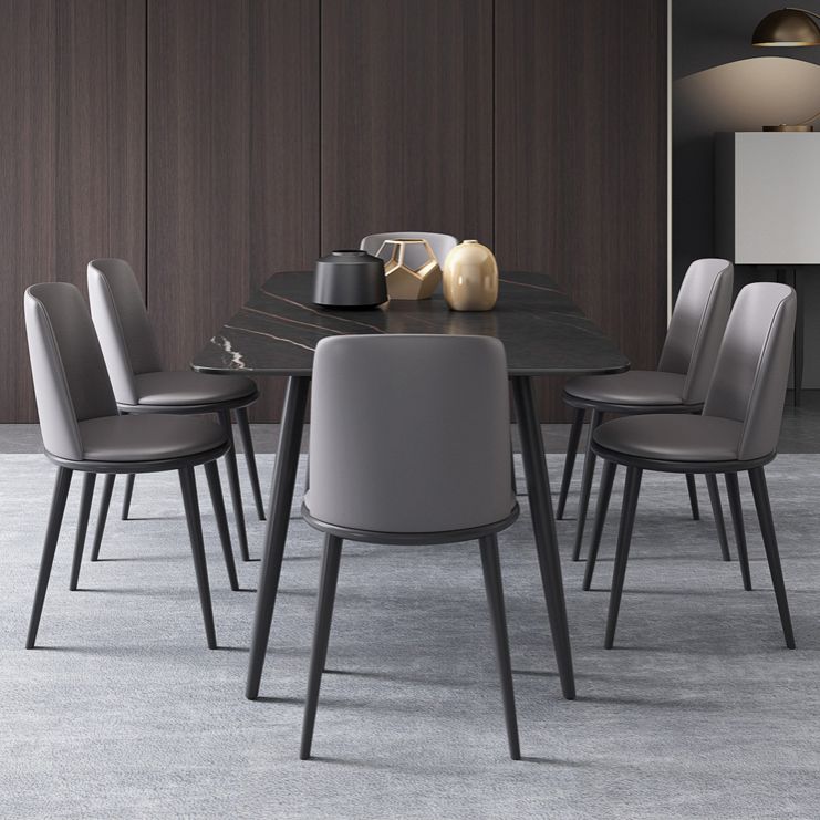 Modern 1/4/6/7 Pieces Black Dining Table Set with Sintered Stone Top Rectangle Dinette Set