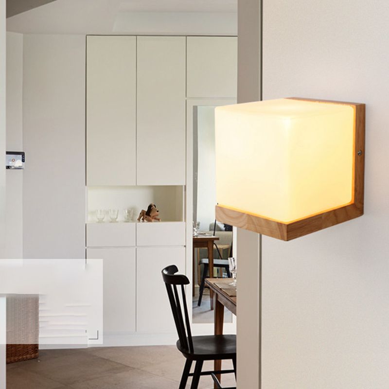 Madera de sombra geométrica luces de pared moderna simple 1 cabeza de montaje de pared de la pared en blanco