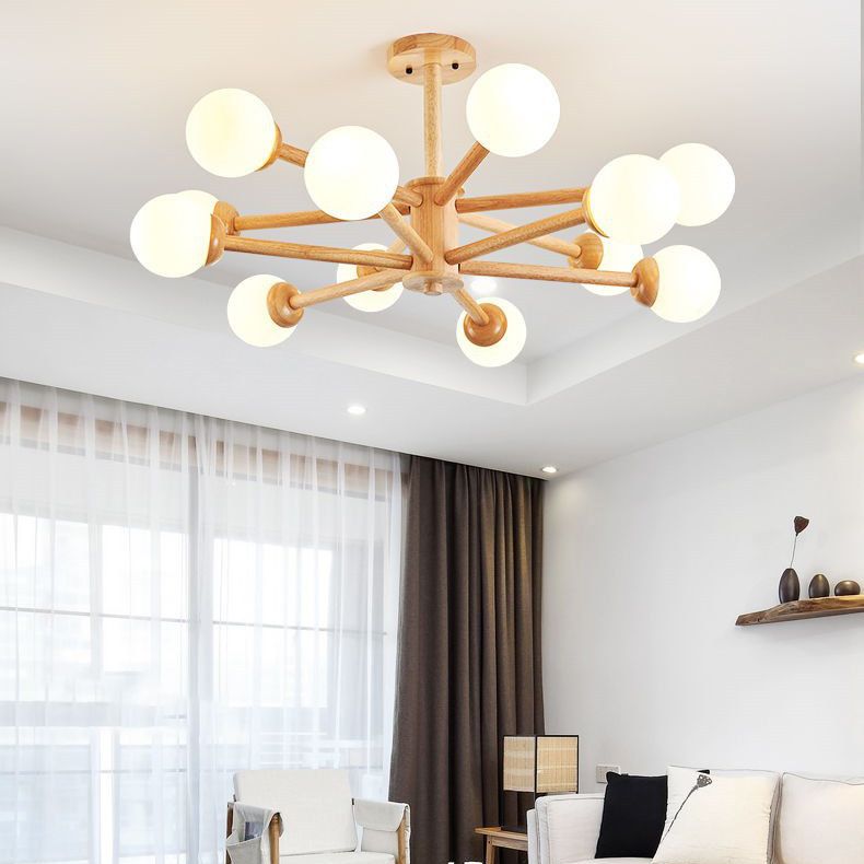 Multi Light Spherical Branch Hanging Lights Modern Style Wood Hanging Lighting