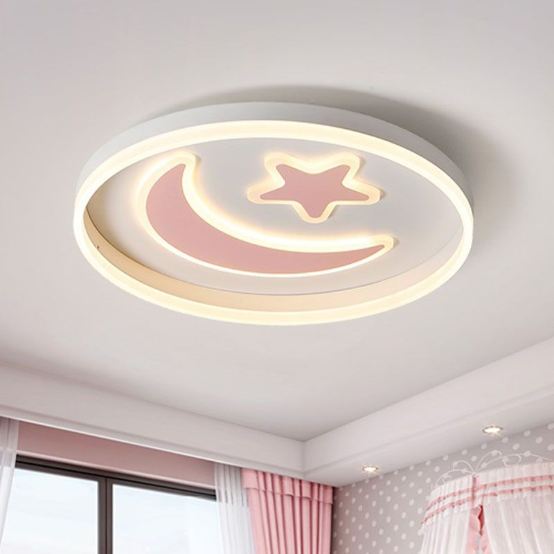 Éclairage LED encastré pour chambre à coucher, luminaire encastré blanc/rose/bleu pour enfants avec abat-jour en acrylique lune et étoile