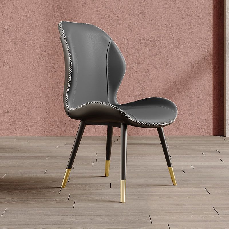 Glam Leather Dining Chair Wingback Side Furniture in Matte Finish for Indoor