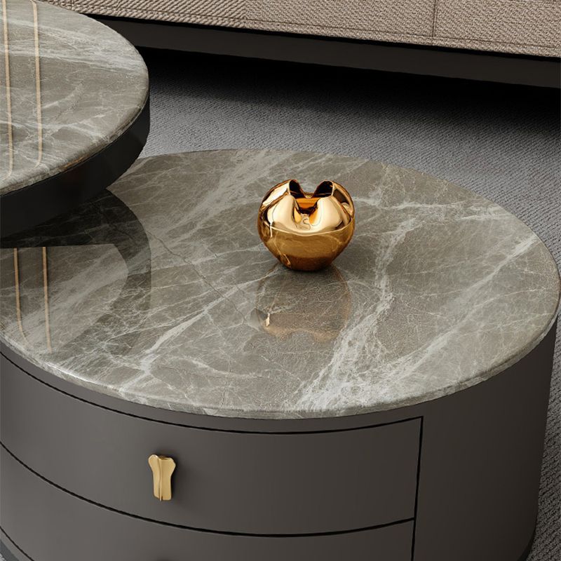 Modern Coffee Cocktail Table Round Nesting Coffee Table Set with Drawer