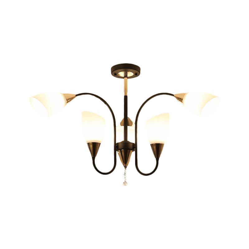 Black 6/9/12 Heads Hanging Chandelier Traditional Style Frosted Glass Empire Shade Ceiling Suspension Lamp