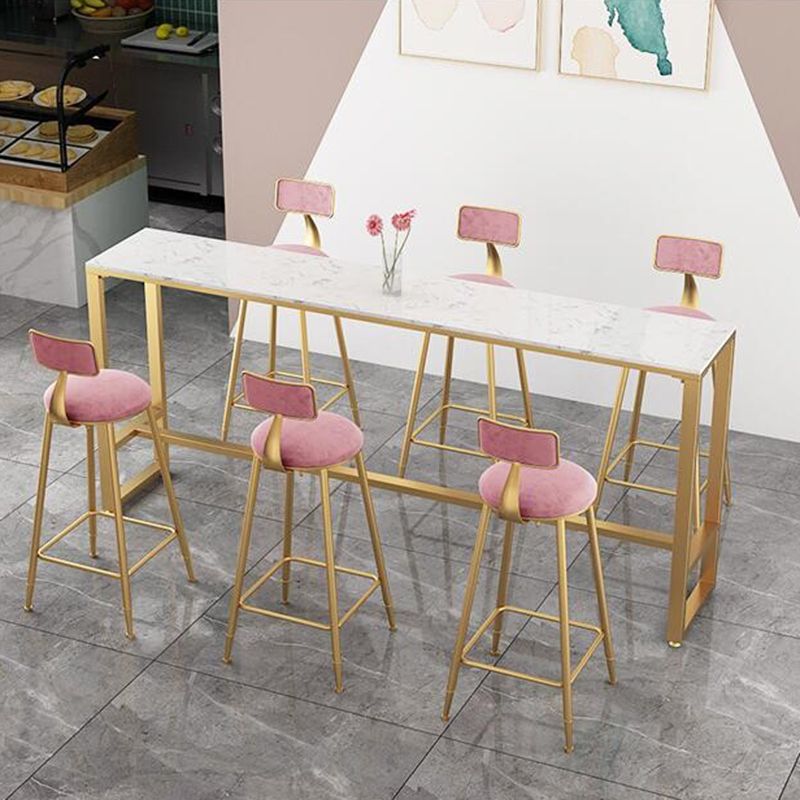 Rectangular Sintered Stone Top Bar Table Luxurious Bar Table with Trestle Base in Gold