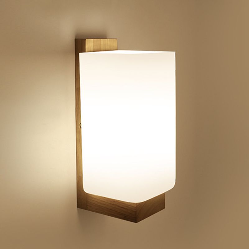 Japanese Style Wall Light Fixture Solid Wood Geometric Wall Sconce for Bedroom