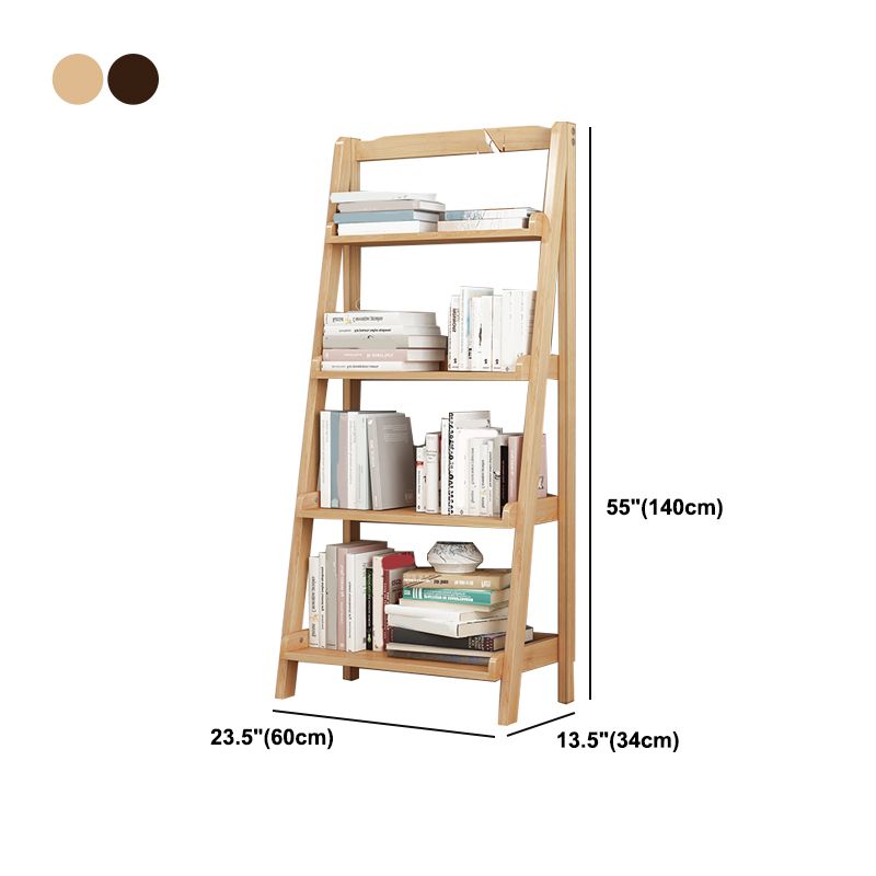 Modern Style Ladder Bookcase Open Back Solid Wood Bookshelf for Home