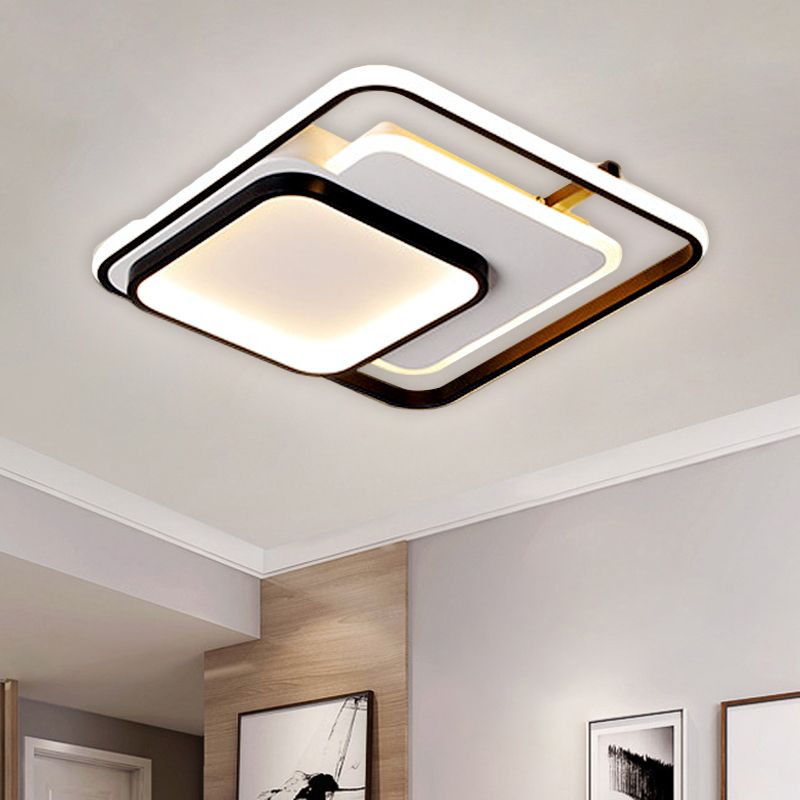 Metal Rectangle/Square Ceiling Flush Simplicity LED Black Flush Mount in Warm/White Light, 16.5"/20.5"/33.5" Wide