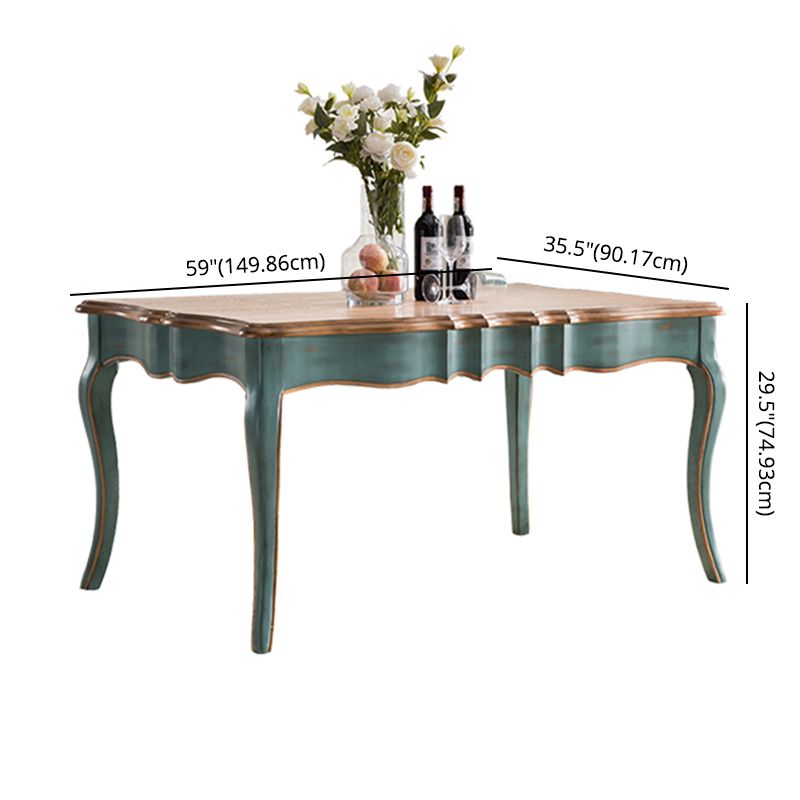 Traditional Wooden Dining Room Set Standard Height with Rectangle Top and Blue Base Dining Furniture