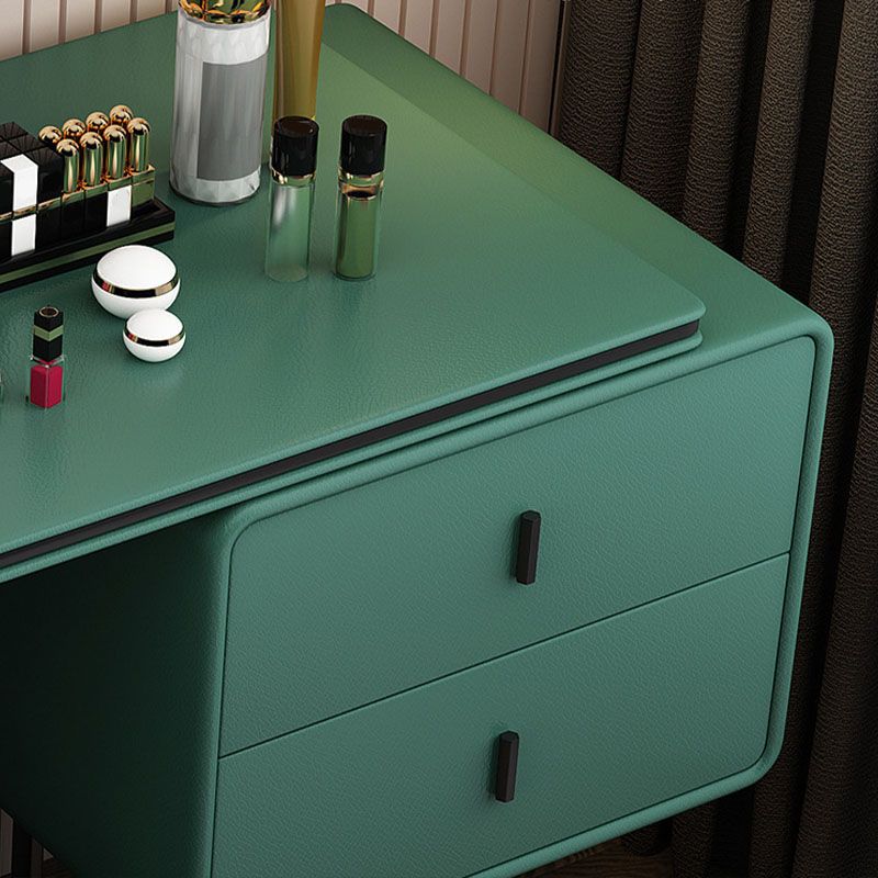 Bedroom Glam Double Drawers Faux Leather Standing Make-up Vanity