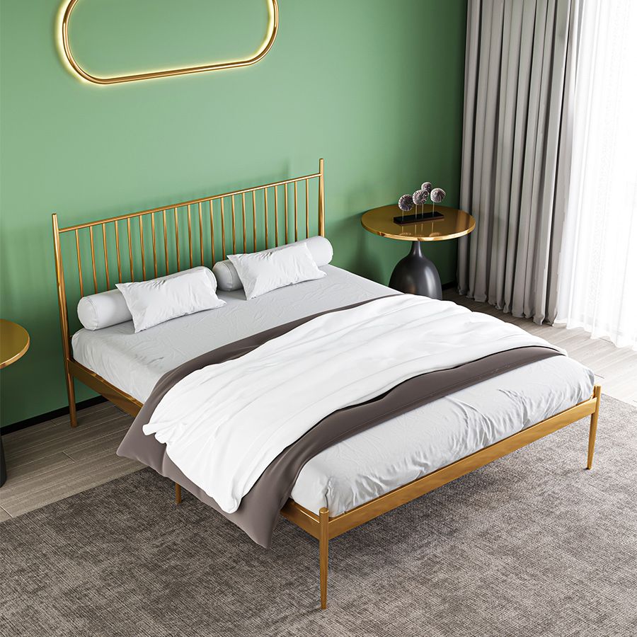 Metal Slat Bed Low Profile Luxurious Bed Frame with Headboard