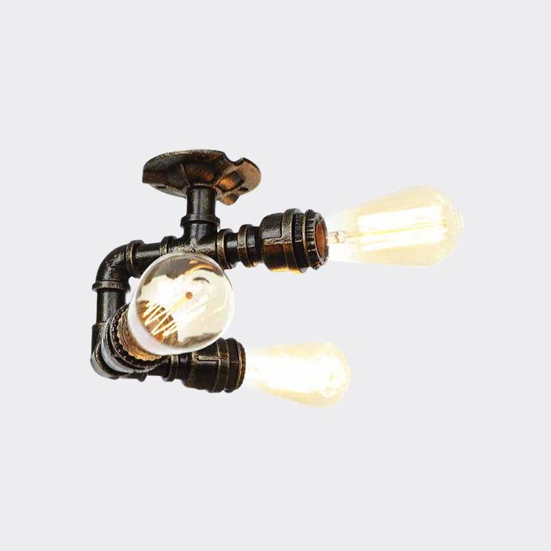 Industrial Bare Bulb Semi Flush Mount 3/4-Light Iron Flush Ceiling Lighting in Bronze