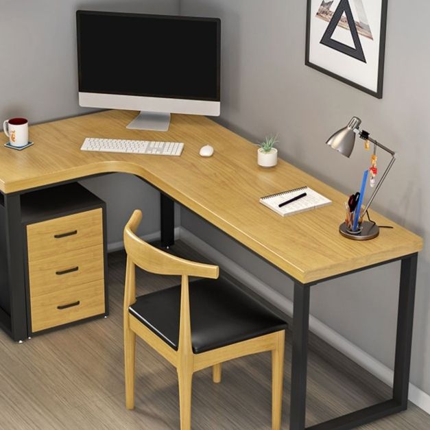 Pine Solid Wood Writing Desk Industrial Style L-Shape Office Desk