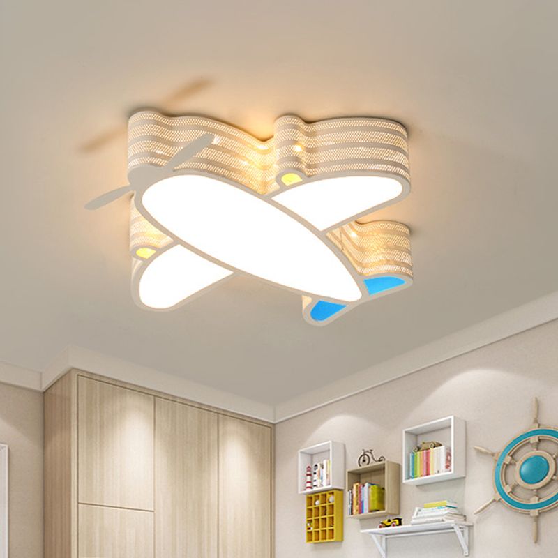 Airplane Baby Room LED Ceiling Fixture Acrylic Cartoon Flush Mounted Lamp in Warm/White/3 Color Light