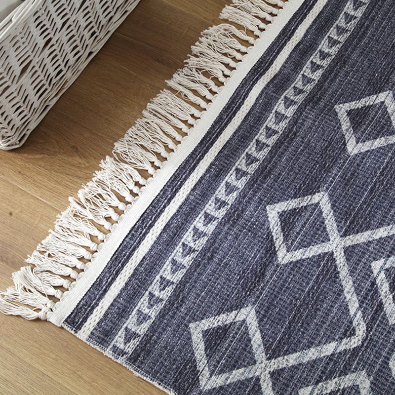 White Tone Moroccan Area Rug Cotton Tribal Print Rug Easy Care Indoor Rug for Living Room