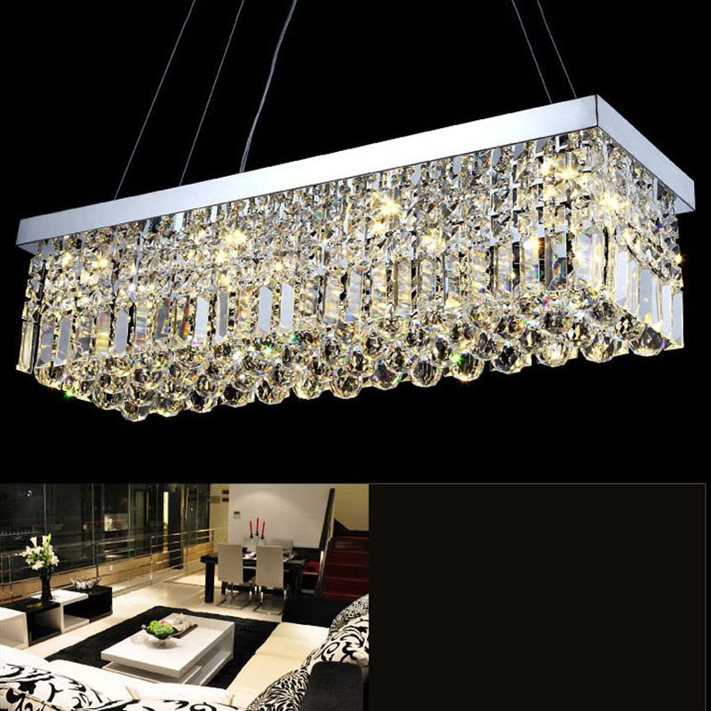 Modern Dining Chandelier Pendant Rectangle Crystal Hanging Lamp for Kitchen Dining Room