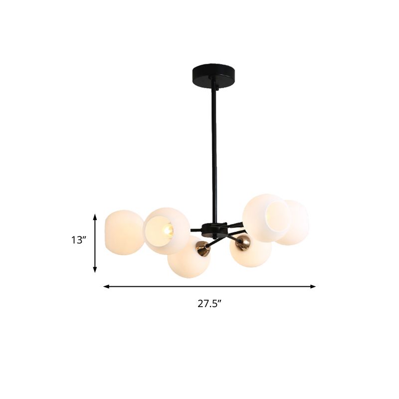 Black Globe Shade Chandelier Lamp Traditional White Glass 6/12/18 Lights Living Room Hanging Light with Sputnik Design