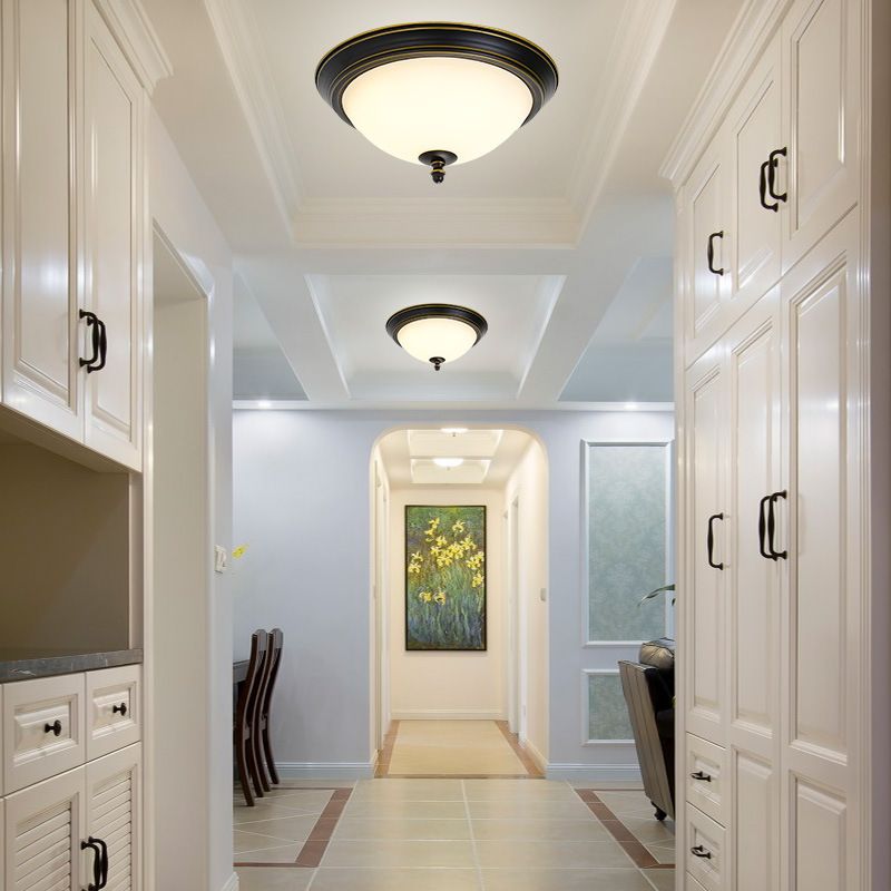 Glass Flush Mount Ceiling Fixture Bowl Shape Traditional Flush Mount Ceiling Lamp