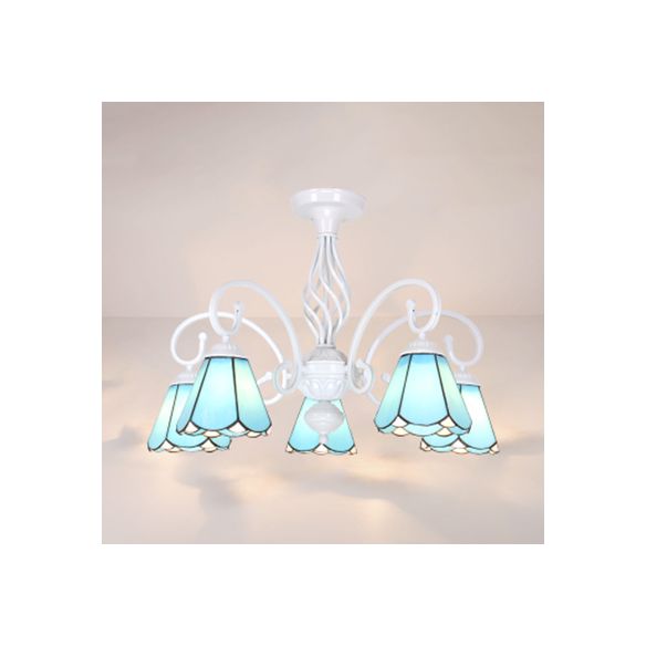 Lámpara semi empotrada para sala de estar con pantalla estilo Tiffany, lámpara semi empotrada de 3/5 luces en blanco/azul/azul cielo