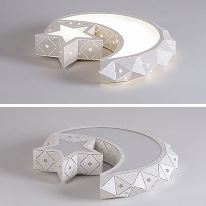 Nordic White Metal Flush Mount Light Fixture Cartoon Moon Flush Mount Spotlight for Kids Bedroom