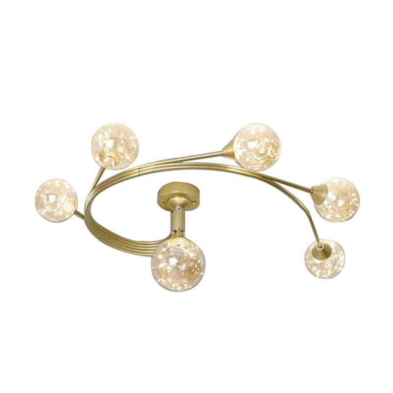 Metal Ball Shade Flush Ceiling Light Modern Style Multi Lights Flush Mount Fixture in Gold